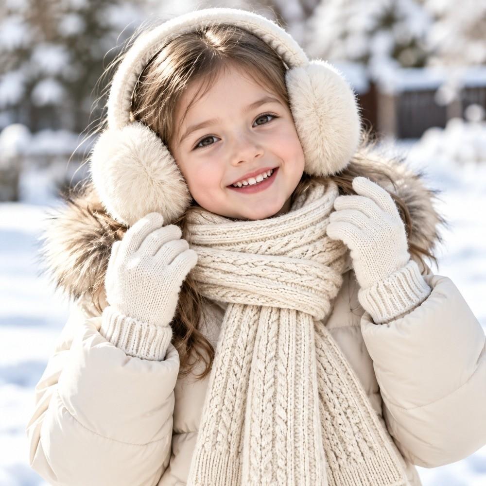 Elastic Woolen Neck Scarf Cold Proof Knitted Scarf Fashion Kids Earmuffs Scarf Gloves Set  Daily