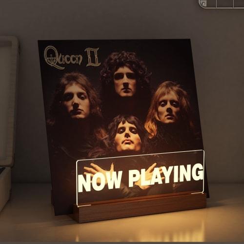 

Lampeez Now Playing Record Stand, Wooden and Acrylic Record Display Stand with LED Lamp, Desk Storage, USB Powered, LED Display, Illumination