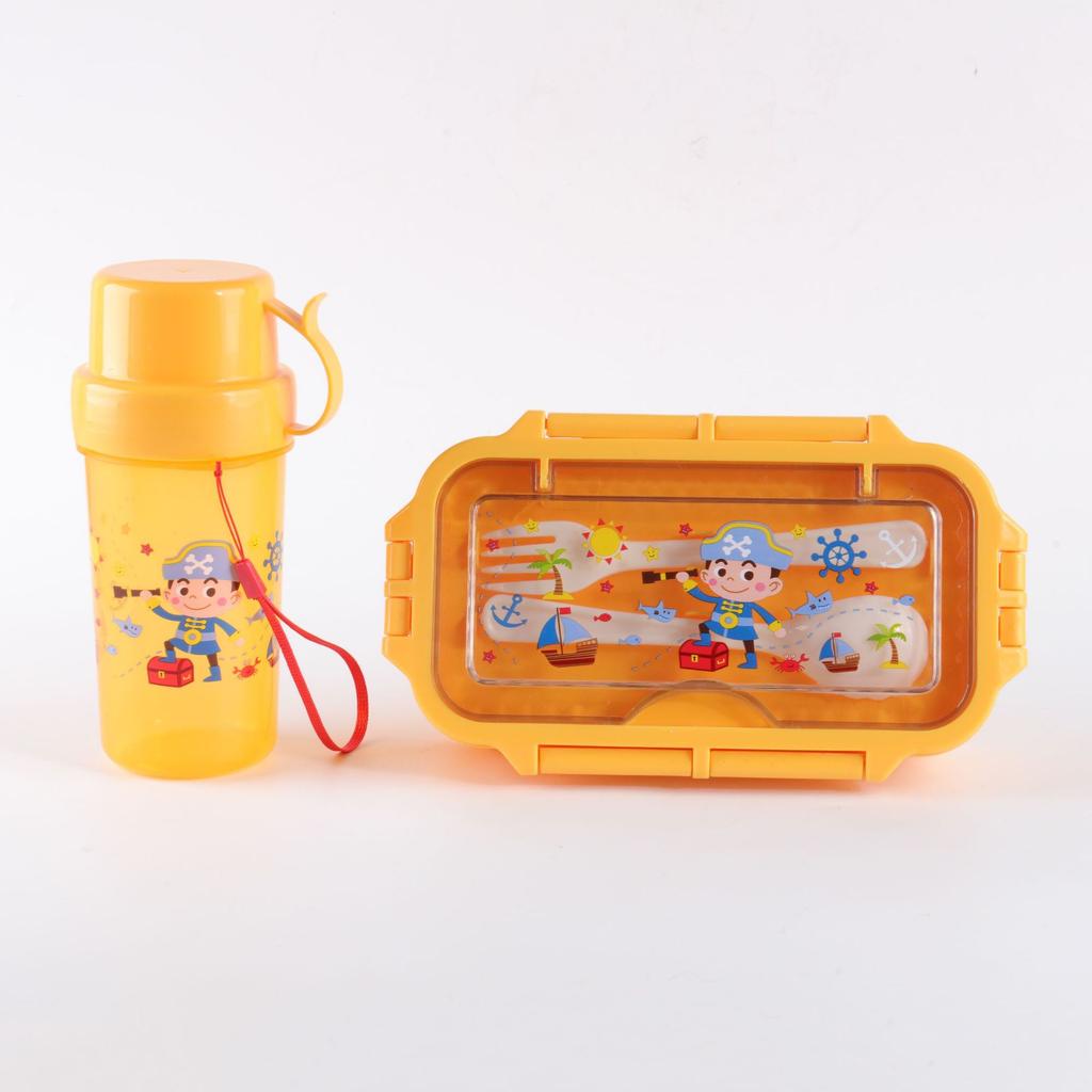 Kid's Lunchbox and Mug Set Cartoon Plastic Bento Box With Tableware Microwaveable Food Storage Container School Child Snack Box