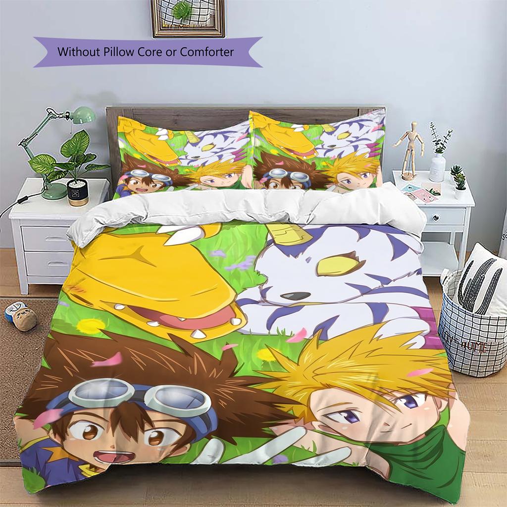 Digimon CharactersPattern Bedding Quilt Set Home Decoration Gift (1 * Duvet Cover + 2 * Pillowcase Without Core)