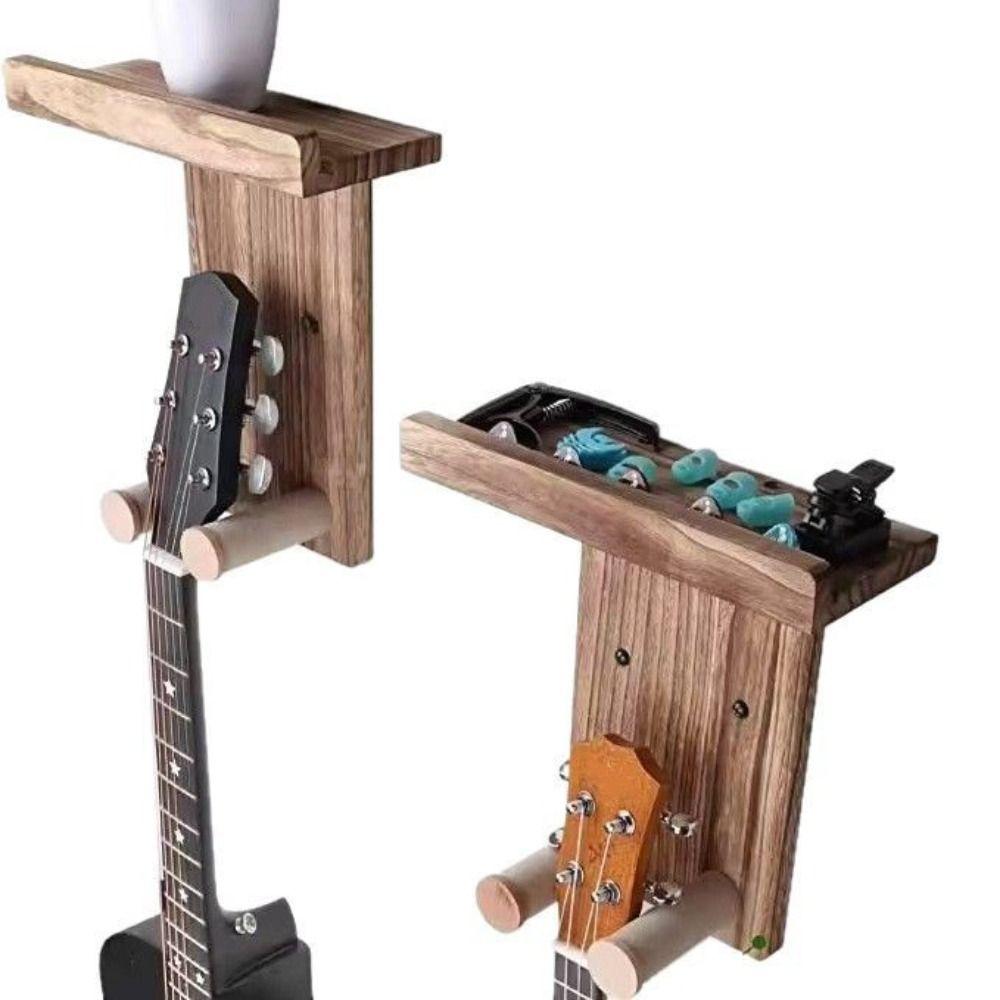 Wooden Guitar Hanger with Shelf String Instrument Storage Rack Wall Mount Guitar Racks  for Home