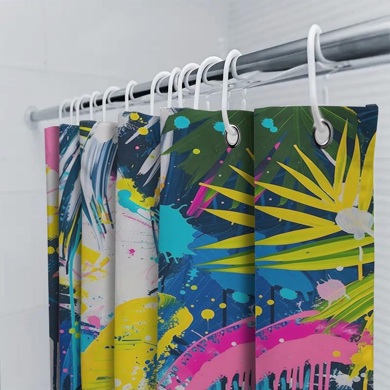 Colorful underwater life shower curtain, Marine animal and plant printed bathroom decoration, blue flower