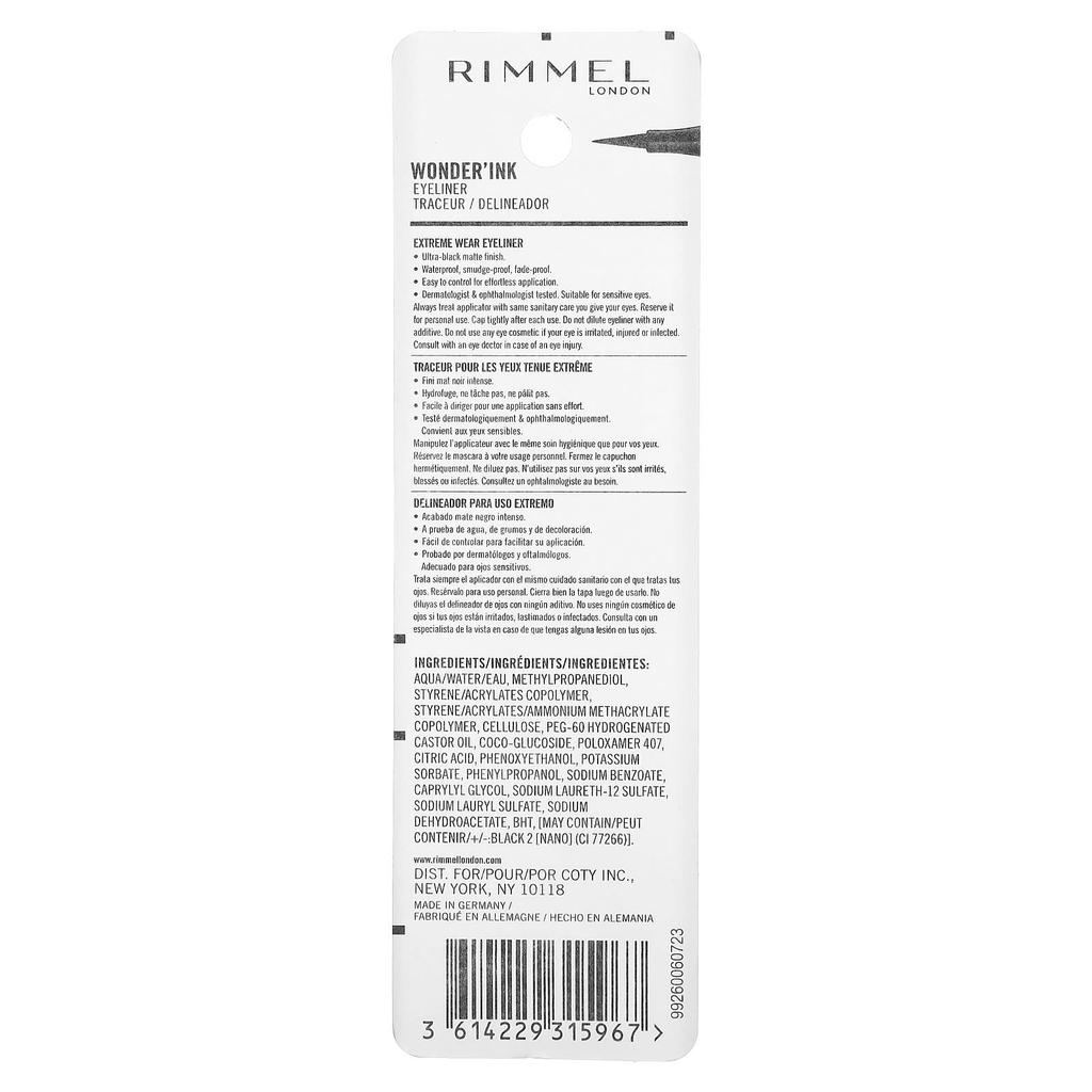 Rimmel London, Wonder Ink Eyeliner, Waterproof, 001 Black, 1ml (0.03fl Oz)