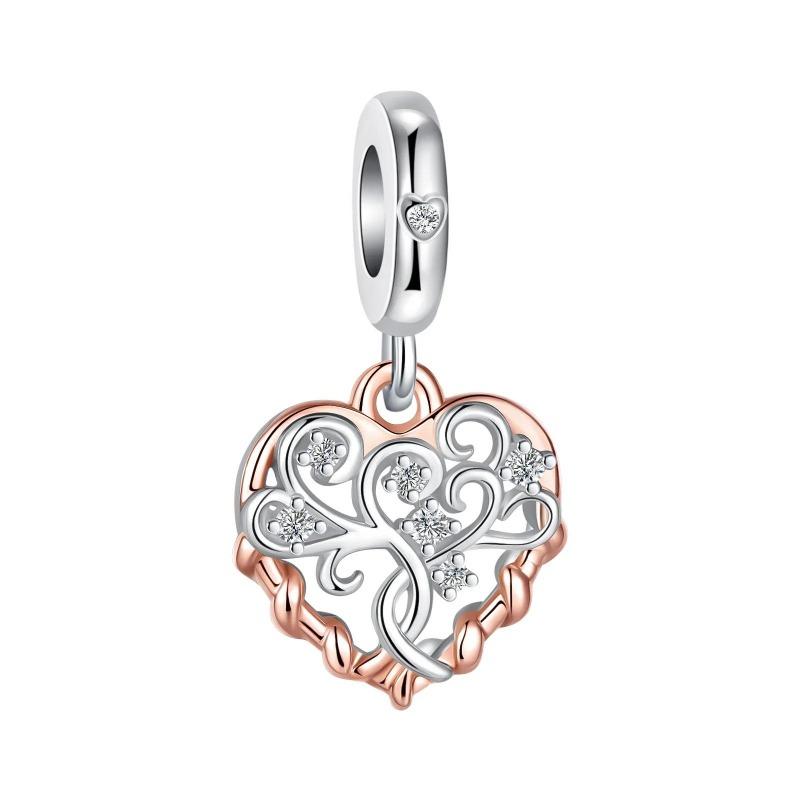 Sparkling Birthstone Charms Copper Heart Mom Key Pendant Bead Fit Original Necklace Bracelet Women Jewelry Diy Gift