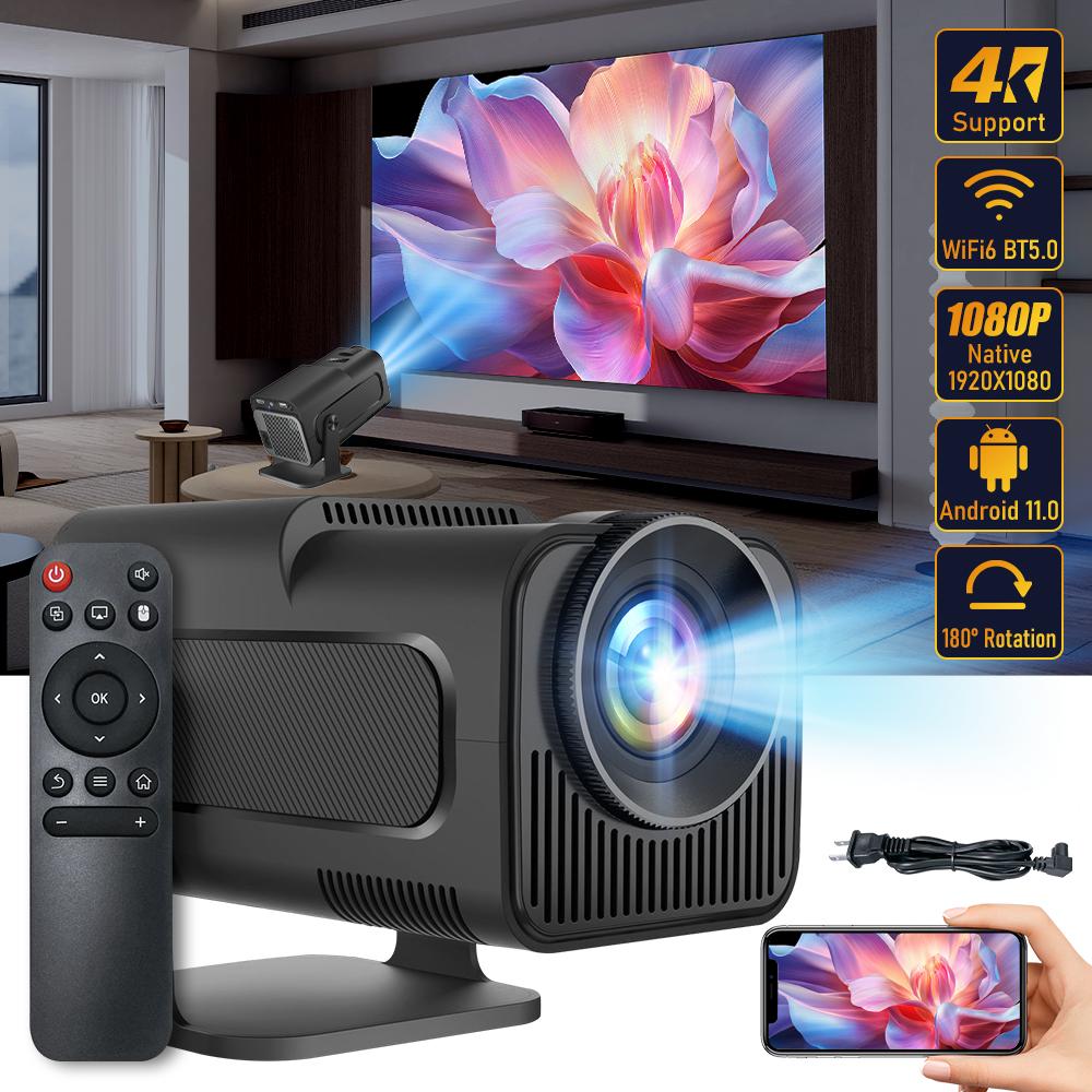 HY320 HD Mini Projector Android 11 Dual Band WiFi6 BT5.0 300ANSI Native 1920x1080p Immersive Home Outdoor Cinema Projection