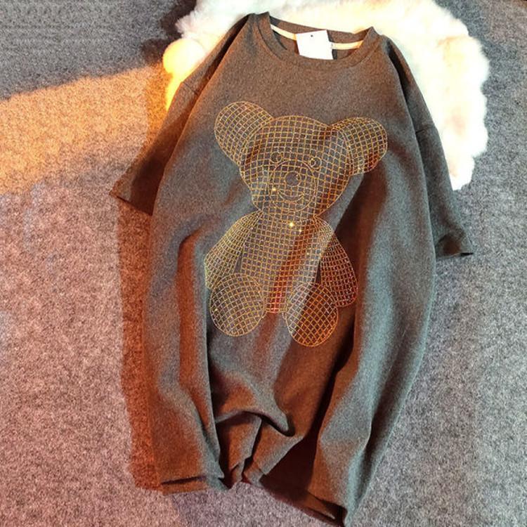 Short-sleeved T-shirt for Women's Summer Korean Loose Large Size Mid-length Shiny Bear Top