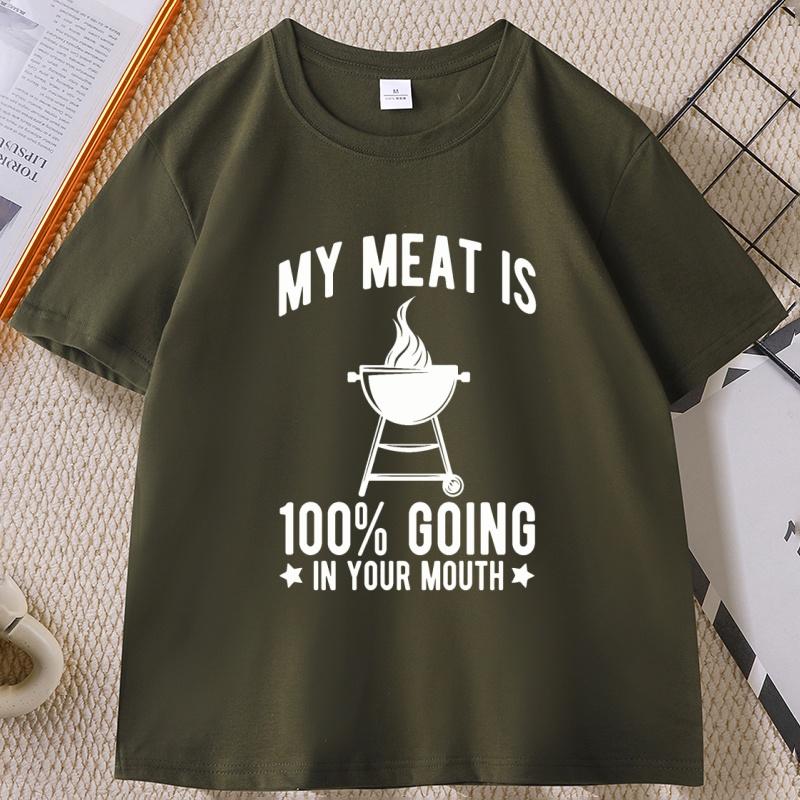 Unisexs Tshirt My Meat Enters Your Mouth Funny Cotton Short Sleeve TShirt Golf Tshirt for Unisex and Women Loose Streetwear Clothes