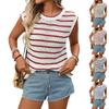 Top Colete Feminino Listrado Gola Redonda Sem Mangas Tricô Solto