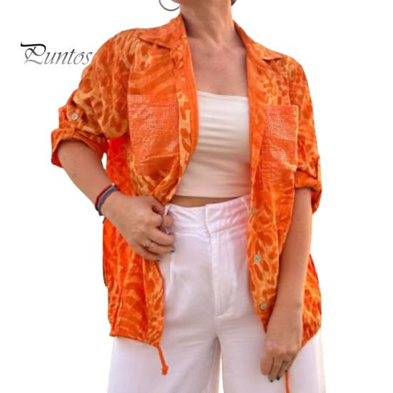 

Женская рубашка с длинным рукавом, лацканом, застежкой на пуговицы, шнурком, повседневным топом с нагрудными карманами, дышащая, удобная, повседневная одежда XL оранжевый