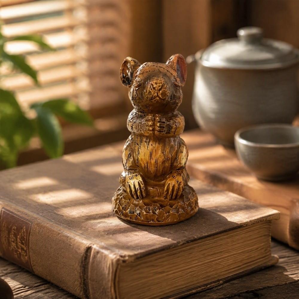 Resin Pray Mouse Statue 5.12x3.94x3.54in Priest Craft Ornament Office Desktop Decor