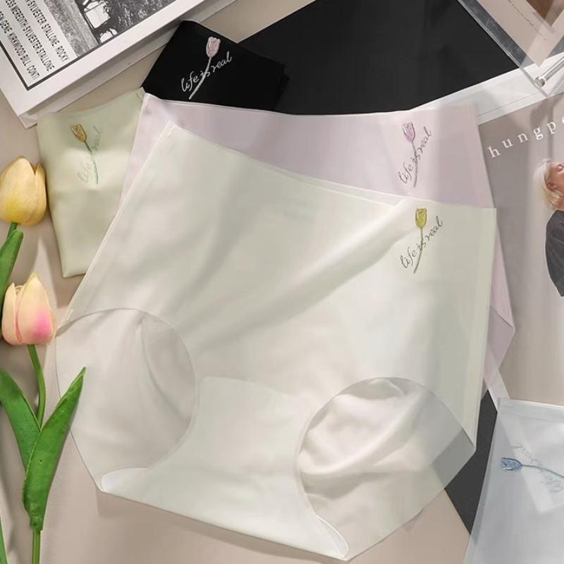 Women's Tulip Summer Thin High Waist Seamless Ice Silk Panties Breathable Pure Cotton Crotch Quick-drying Soft Comfort Yoga Sports Briefs