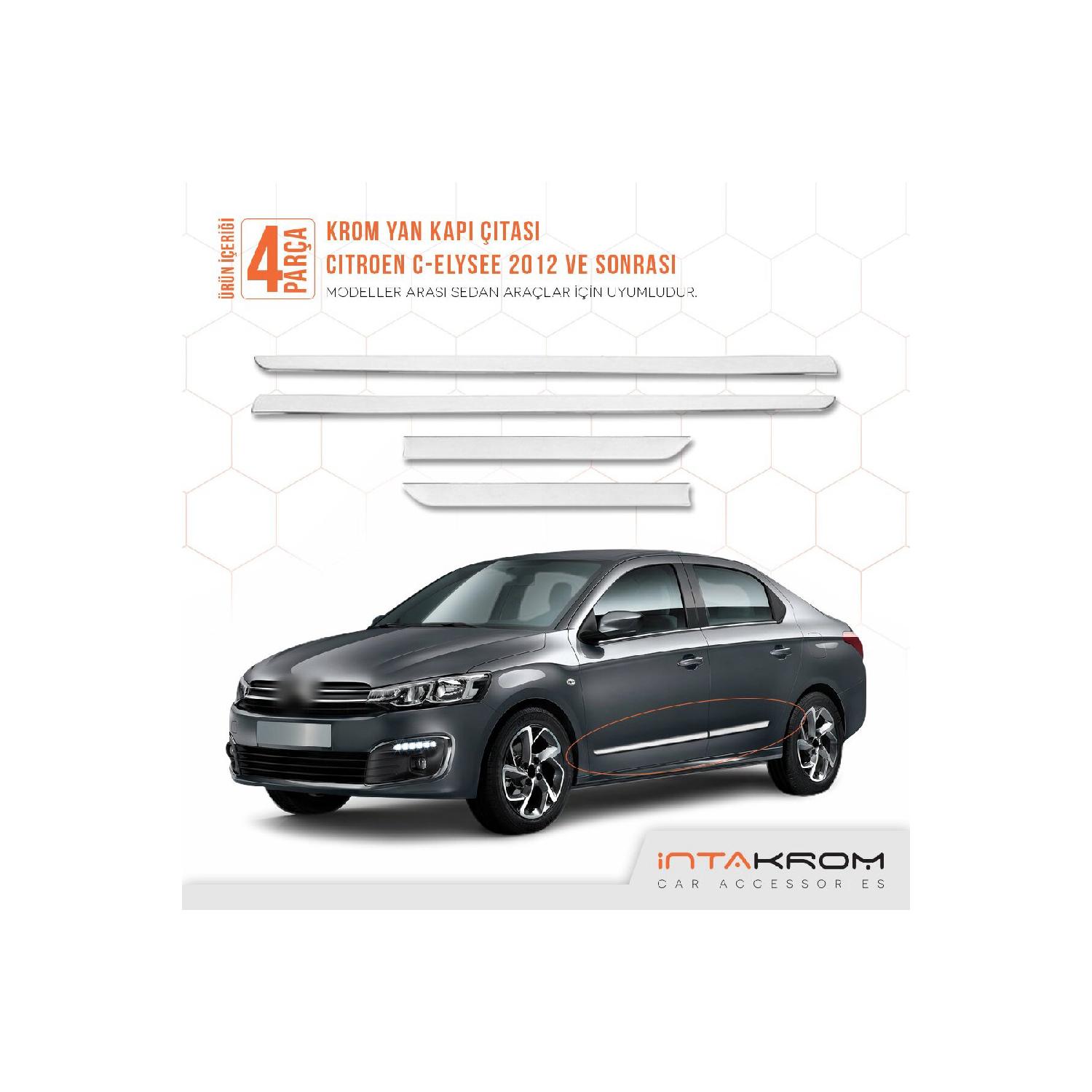 

Для Citroen C-Elysee хромированные накладки на боковые двери, 4 шт., 2012 г. и выше P. Сталь
