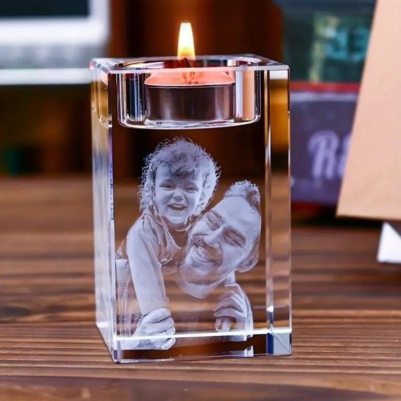 1PC Engraving Personalized Portrait Pattern, Crystal Candle Holder