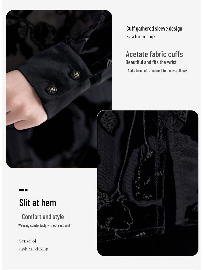 2025 Early Autumn Women's Slimming Burnout Silk Velvet Crew Neck Long Sleeve T-shirt