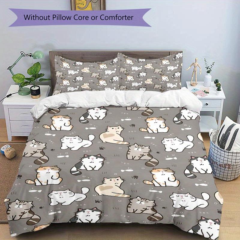 3pcs Cats Pattern Print Bedding Quilt Cover, Soft and Comfortable Quilt Cover Suitable for Bedroom and Guest Room177