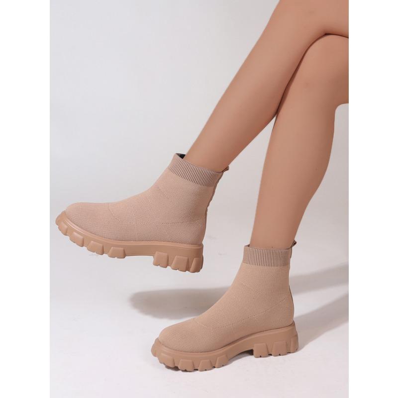 Women's New Platform Flying Weaving Mesh Short Sock Shoes Women's Cross-border Large Size Couple High Top Flying Weaving Boots