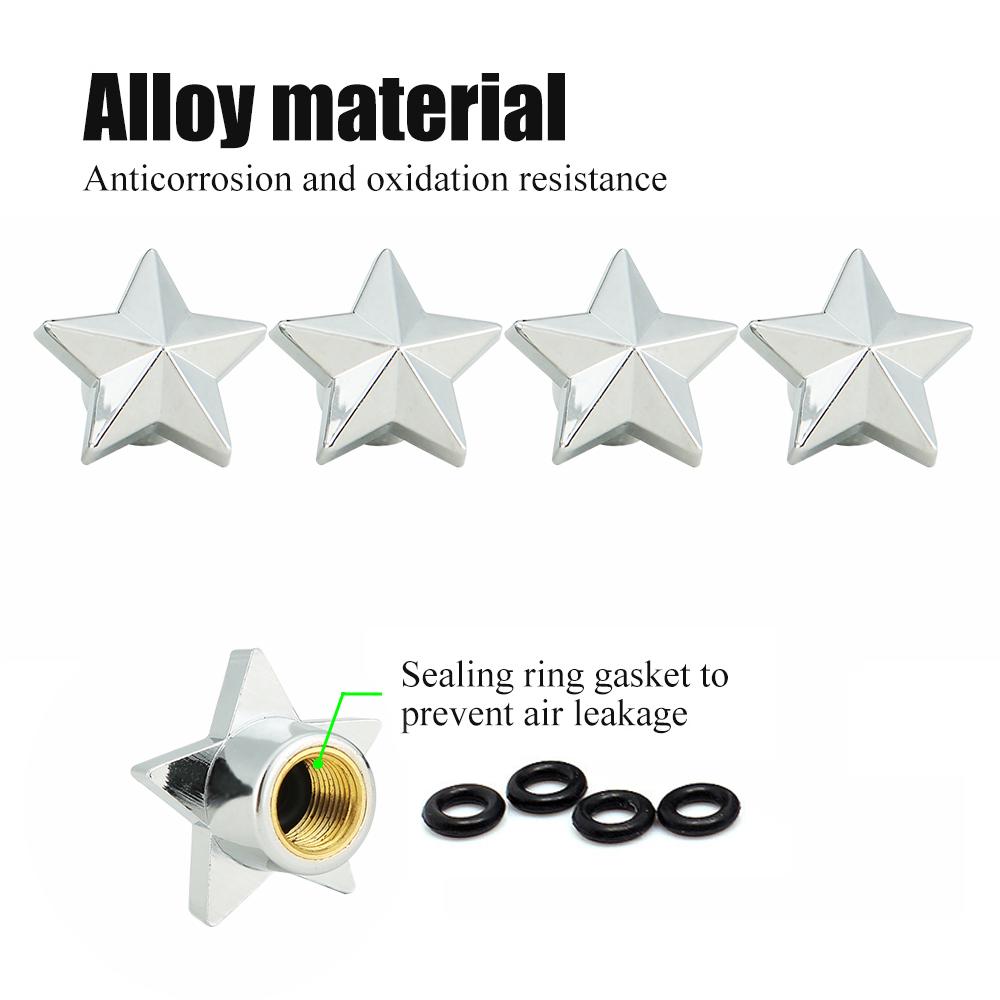 4Pcs/Set Tire Stem Valve Caps Universal Pentagram Shaped Wheel Tyre Air Valve Stem Caps Dust Covers Stem Caps1