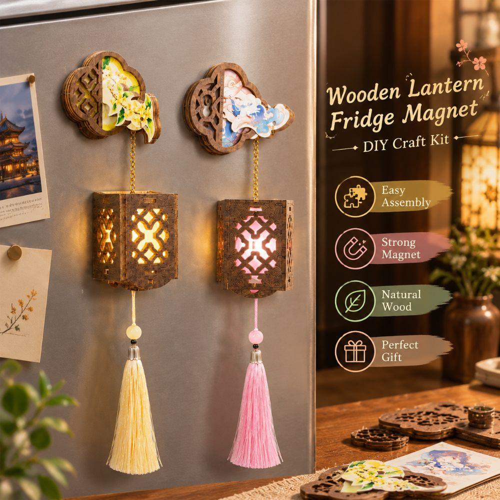 Wooden Refrigerator Magnet Battery-powered Refrigerator Stickers Kitchen Decor