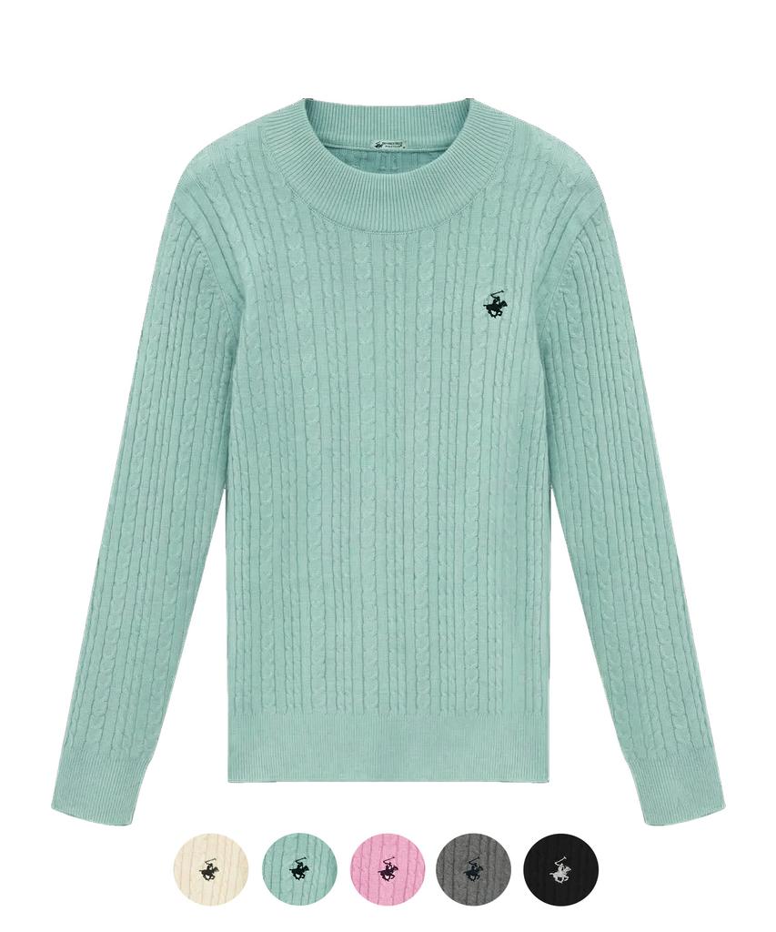 BHPOLOCLUB Women'S Cable Round Neck Slim Fit Knit 5 Colors Tk321 (Type B)