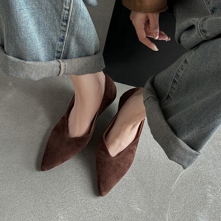 Obrovské měkké~ jednoduchý styl špičaté baleríny kožené jednoboty dámské 2025 podzim nové všestranné plochý podpatek pracovní boty
