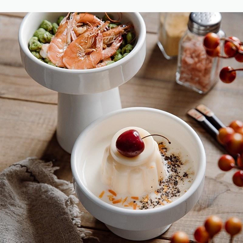 High-foot Dinner Plate Ceramic Fruit Plate Desktop Decoration Dessert Plate Home Kitchen White Porcelain Tableware