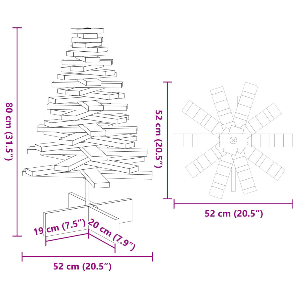Wooden Christmas Tree for Decoration 80 Cm Solid Pine Wood