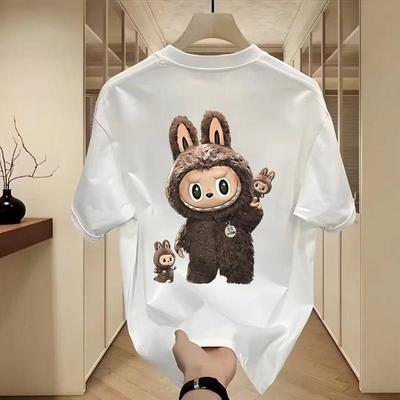 Camiseta Suelta de Manga Corta con Dibujos Animados Divertidos de Seda de Leche POP Mart Personalizada Cuello Redondo Superior Para Hombres y Unisex Popmart Ee Bede