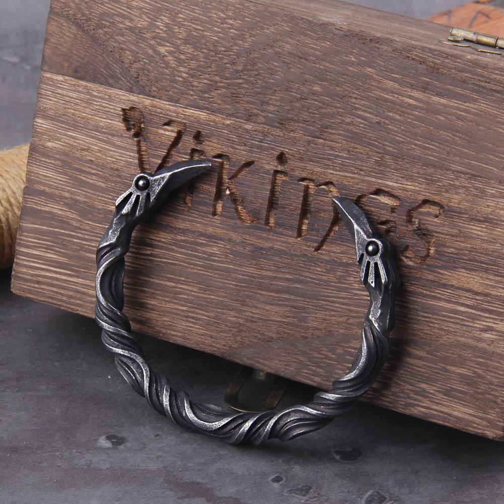 Edelstahl Nordische Wikinger Wikinger Rabe Armband Herren Armband Manschettenarmbänder mit Wikinger Holzkiste