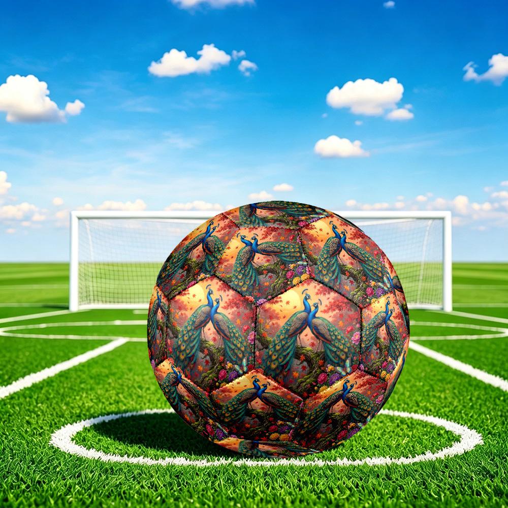 1pc Autumn Peacock Garden Theme Soccer Ball Football, Size 5, Lightweight PVC, Outdoor Training Soccer Ball,Sports Gift T61479