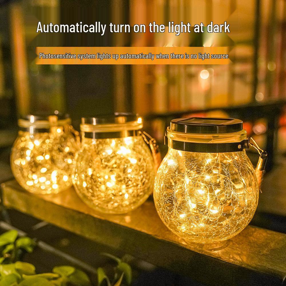 Solar Crackle Glass LED Light for Outdoor Garden, Lawn, Tree, and Fence Hanging Decorations