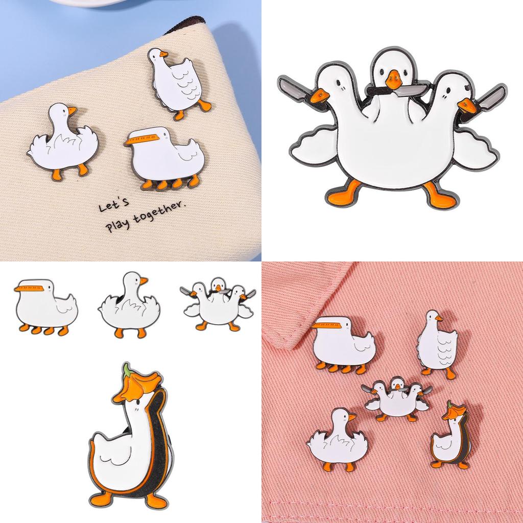 Unique Stylish Duck Brooch Three Headed Design Fun Goose Metal Pin For Clothing