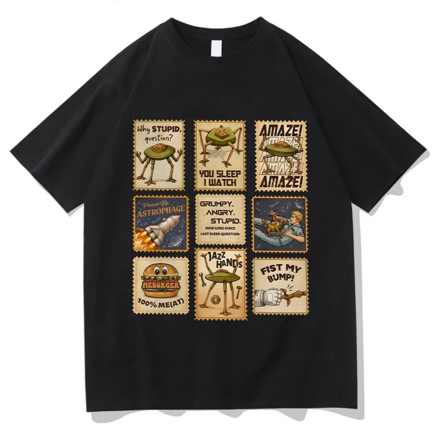 

Project Hail Mary Stamps T-shirt Men and Women Summer Cotton Clothing Casual Fashion Round Neck Short Sleeved Tee Streetwear S чёрный