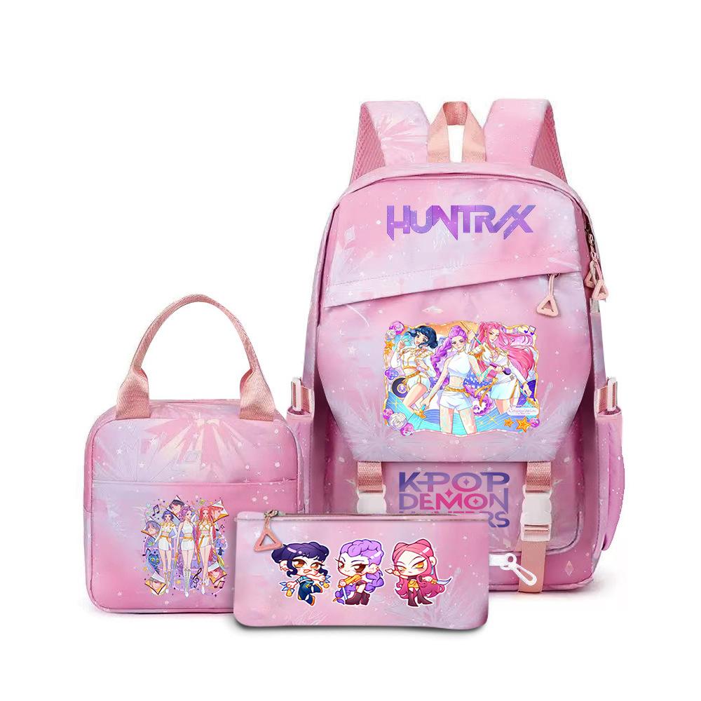 K-Pop Demon Hunter Girl Group Backpack Demon Boy Group Cartoon Anime Lunch Bag Pencil Case Three-Piece Set