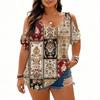 Women's Fashion Short Sleeve Cold Shoulder Top Casual Printed Blouse for Work Daily Wear Soft Fabric Comfortable Fit