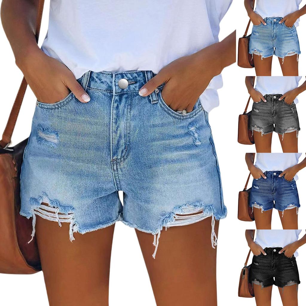 Damen Denim Klassisch Vielseitig High Waist Modische Shorts