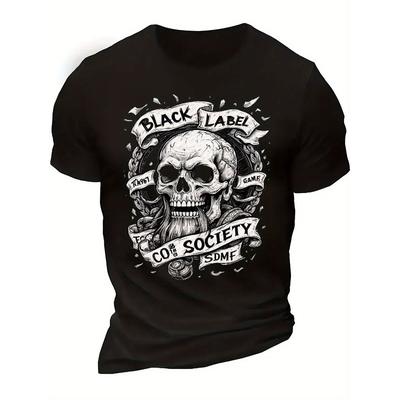 European Size Black Label Society Skull Graphic T-Shirt - Classic Crew Neck Polyester Tee, Soft & Breathable, Ideal for Casual Wear, Rock Music Fans,