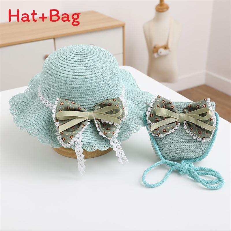 Childrens Summer Straw Hat And Bag Set With Wide Brim Sun Protection For Girls