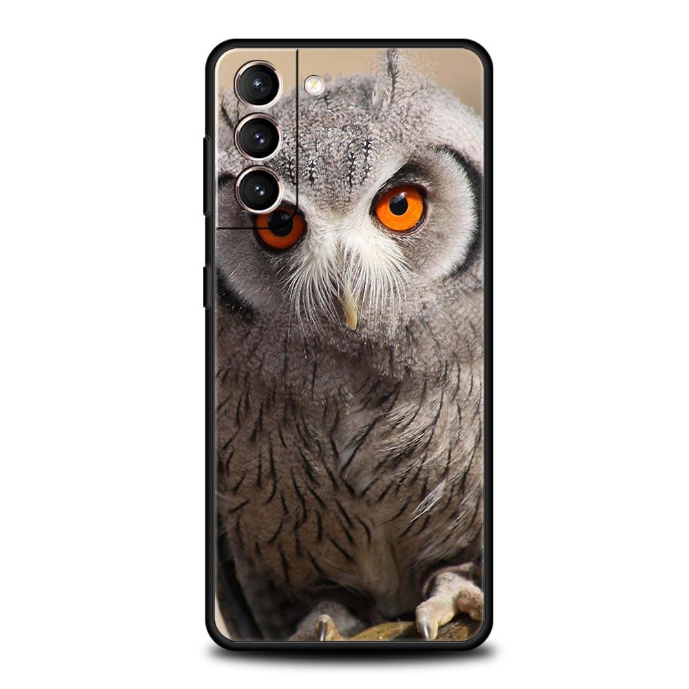 Phone Case For Samsung Galaxy S23 S22 Ultra S20 S21 FE 5G S10 S9 Plus S10E S8 Note 20 Black Cover Cartoon Girl Gifts Lovely Owl