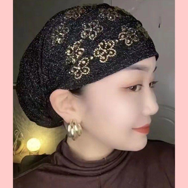 2022 New Design Plum Flower Ao Drill Hat Xinjiang Hat Muslim the New Scarf Is Easy to Cover the Head and Double Elastic Hat
