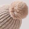 3 In 1 Women Knitted Scarf Hat Plush Ball Decor Windproof Warm Snow Cap Solid Color Fleece Lining Outdoor Activity Hat