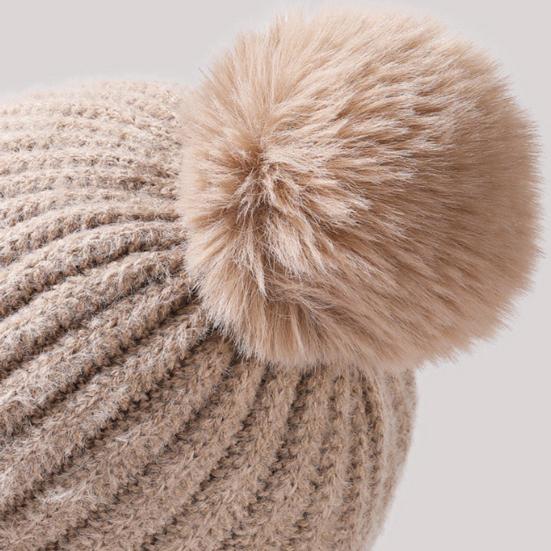 3 In 1 Women Knitted Scarf Hat Plush Ball Decor Windproof Warm Snow Cap Solid Color Fleece Lining Outdoor Activity Hat