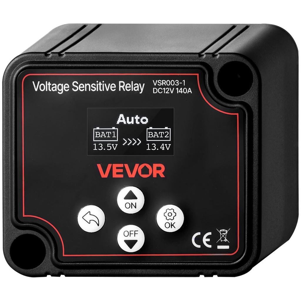Dual Battery Isolator Kit, 12V 140 Amp, Manual and Automatic VSR Voltage Sensitive Relay with Voltmeter, LCD Screen, Smart Battery Isolator,
