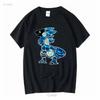Protogen Furry Fursuit Fursona Meeresblau Muster T-Shirt Langarm Vintage Gewaschen Unisex Freizeitmode Weich Stilvoll