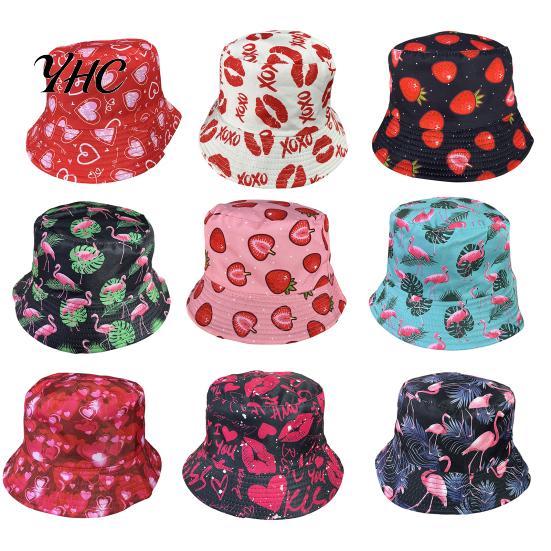 Teen Size Bucket Hat Fisherman Flamingo Printing Unisex Sun Double-sided Travel Camping Cap UV Protection Foldable Short Brim Outdoor Activities