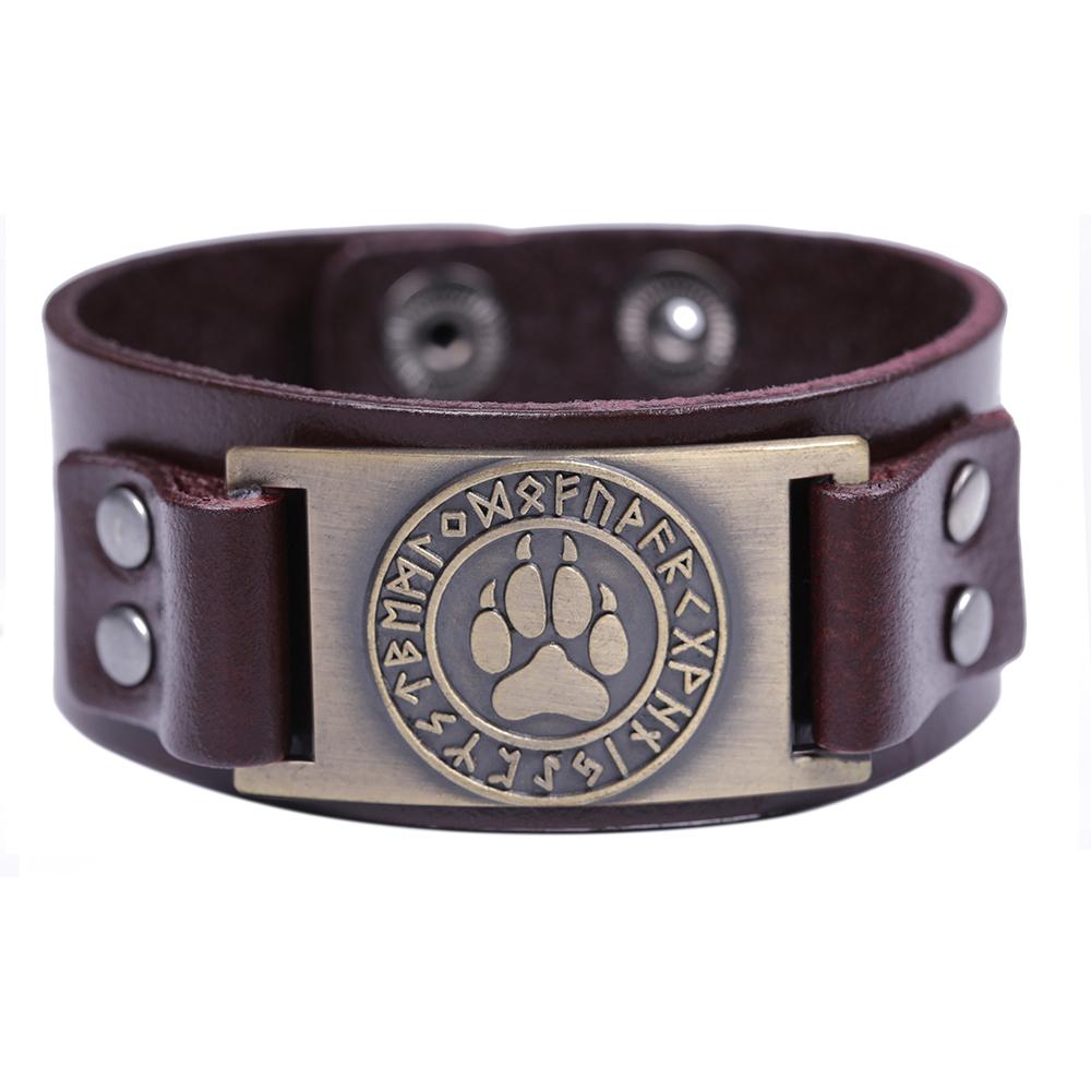 LIKGREAT Wikinger Runen Armband Talisman Anhänger Leder Wickel Manschettenarmbänder für Männer Frauen Wicca Schmuck Zubehör Geschenk