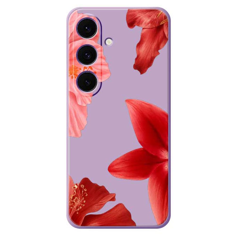 For Samsung Galaxy S25 FE Case Red Flower Pattern Printing Straight Edge TPU Phone Back Cover