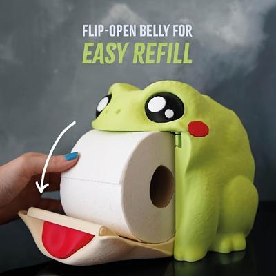 Frodrick the Frog Toilet Paper Dispenser,3D Printed Funny Interactive Flip Belly Design, Durable Plastic Freestanding Bathroom