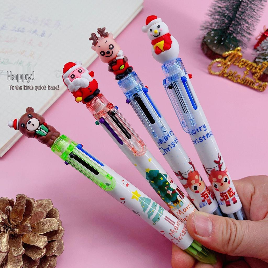 Christmas 6-Color Santa Claus Ballpoint Pen: Multi-Color Push-Button Journaling Pen for Students