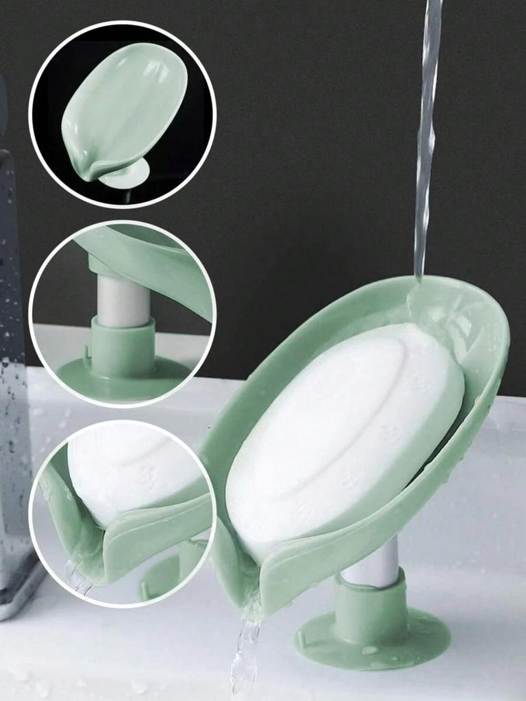 1PC Plastic Soap Holder, Leaf Shaped Soap Holder, Suction Cup, Flowing Soap Tray, Soap Box, Fashionable Soap Tray, Bathroom Soap