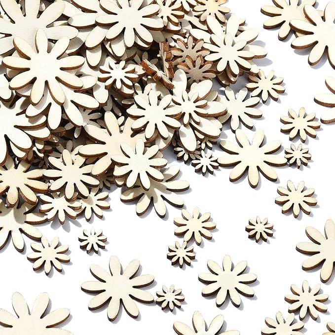

50/100PCS Wooden Flower Cutouts Unfinished Floral Wood Hanging Ornaments for Painting Crafts Home Wall Tree Decorations 100pcs 10mm